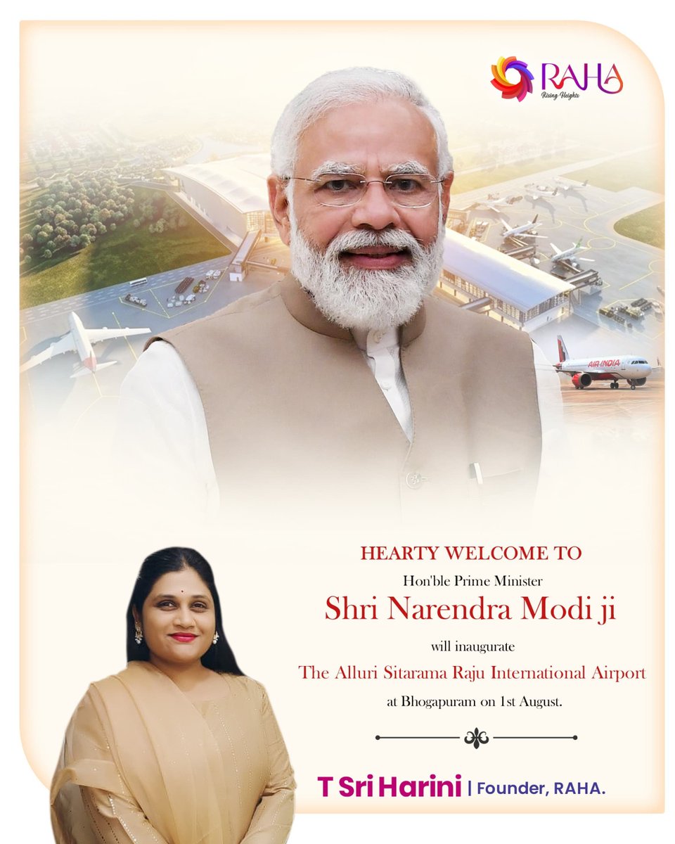 EnterprisesRaha's tweet photo. Warmest Welcome to the Purest Soul, the Pride of Our Nation, Our Honourable Prime Minister Sri Narendra Modi Ji @narendramodi
@BJP4India
@BJP4Andhra 

#narendramodi #modiji #bjp #andhrapradesh #bhogapuramairport https://t.co/MeD0JmaQiz