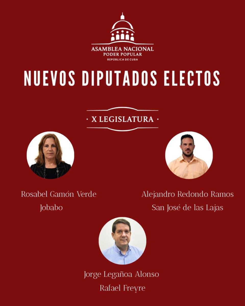 GeraldoRom47586's tweet photo. La #ANPP de Cuba validó la elección de 10 nuevos diputados para cubrir las vacantes existentes en igual número de municipios, durante el VII Período Ordinario de Sesiones de la X Legislatura. Proceso que siguió lo pautado en la Ley Electoral, normativa que faculta a la asamblea. https://t.co/FTIiuAERyd