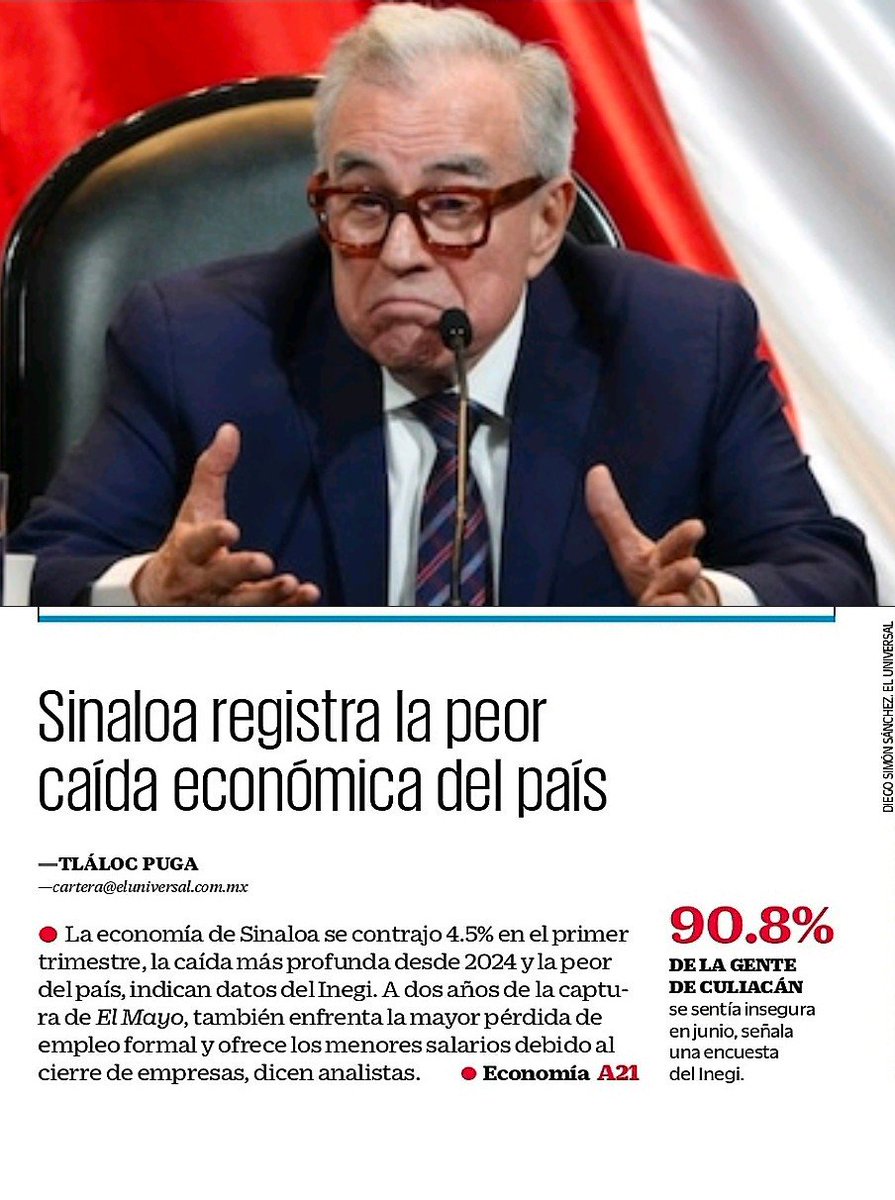 Melissa_Bely's tweet photo. ¡ Brutal !

Lo que oculta Claudia Sheinbaum.

Sinaloa enfrenta el cierre de miles de empresas y una ola de despidos de personal.

Es la entidad con el PEOR desempeño en el país.

Y son datos del INEGI.

Pero según ella...
¡ todos van a votar por Morena !

A dar maromas..

👇 https://t.co/B17TYHkB65