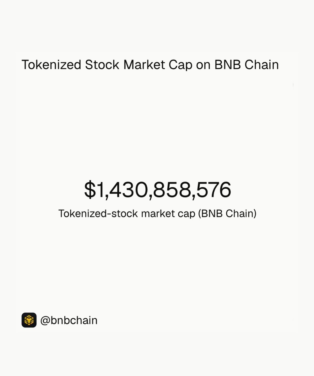 BNBCHAIN's tweet photo. New ATH for tokenized stocks on BNB Chain just dropped 🫳

→ $15B+ in trading volume
→ Almost $1.5B in market cap https://t.co/yK6PrJyeNJ