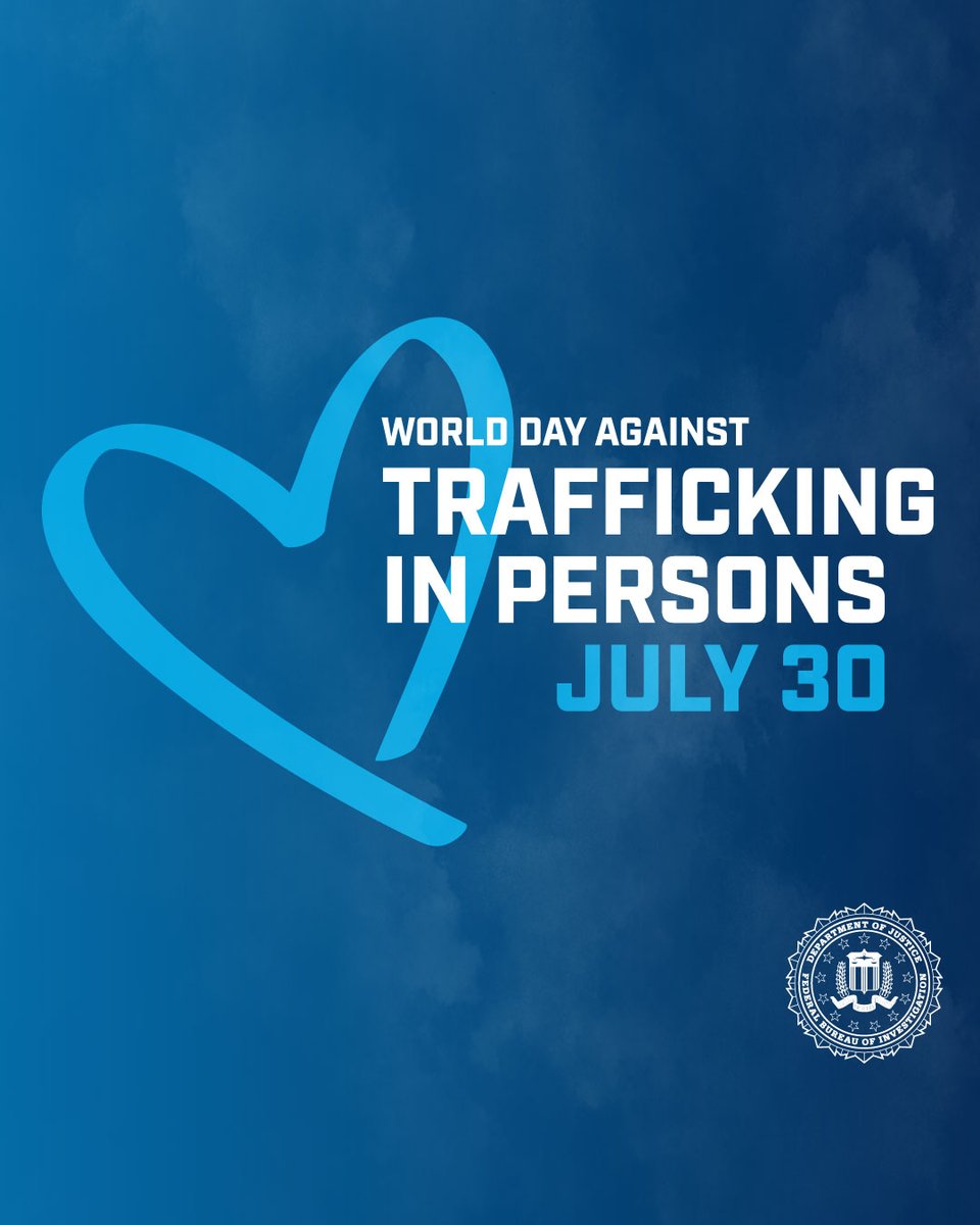 FBINewOrleans's tweet photo. Victims of human trafficking endure unimaginable suffering. On this World Day Against Trafficking in Persons, help the #FBI raise awareness of this exploitation and hold criminals accountable. 

Learn the signs of trafficking and how to report it at https://t.co/OUVLO8M9Lv. #EndTrafficking