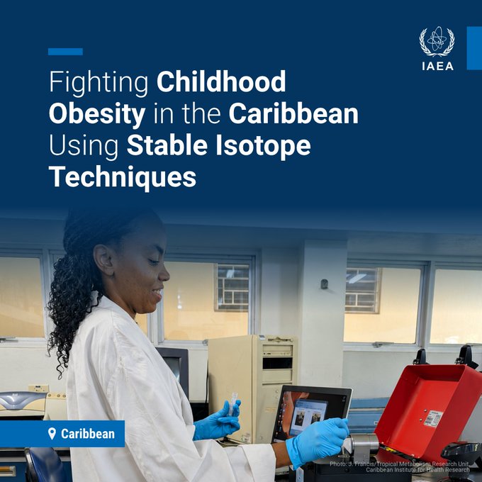 IAEATC's tweet photo. To improve children’s health and address important public health challenges, data collected from an @IAEAorg project to measure obesity in children will contribute to the development of targeted nutrition policies in Caribbean countries.

🔗https://t.co/oDso8UdVVz https://t.co/49ho45uKPX