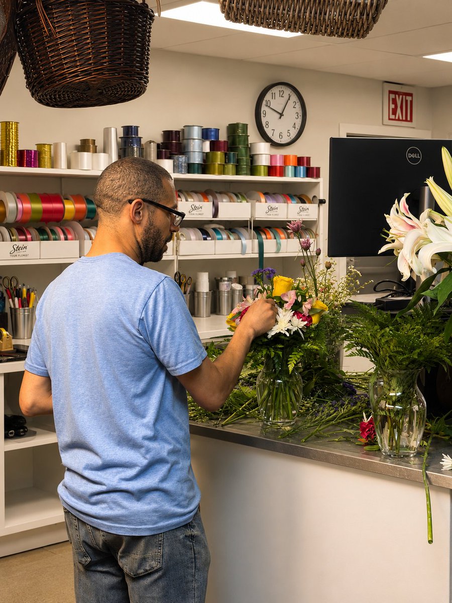 SteinFlorist's tweet photo. Behind the scenes, our designers are trimming, conditioning, arranging and adding all the little details that make each piece special. Every order is created by hand, with care, right here in our flower shop.
#BehindTheScenes #FloralDesigner #FlowerShopLife #MadeWithCare https://t.co/a3LGlIo4i5