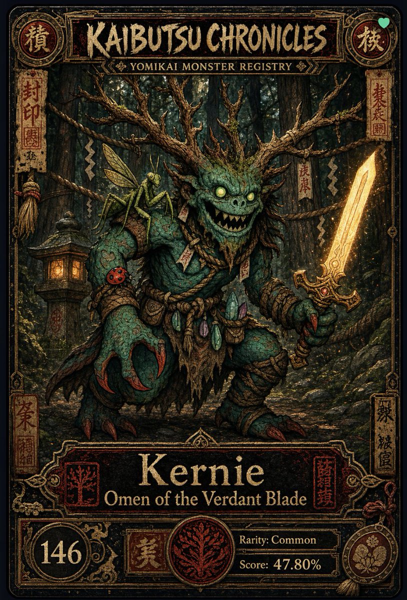 KernelMediaCo's tweet photo. You can win this AMAZING nft today during THE SUP.
Created and donated by the one and only
@90s_Child888 💚

Be there for a Legendary edition with the even more Legendary @JamesBondsama 🎸

Kaibutsu Chronicles KERNIE @aigardenart 💚
"Omen of the Verdant Blade"

See you all there signed @BonJardy ⚡️