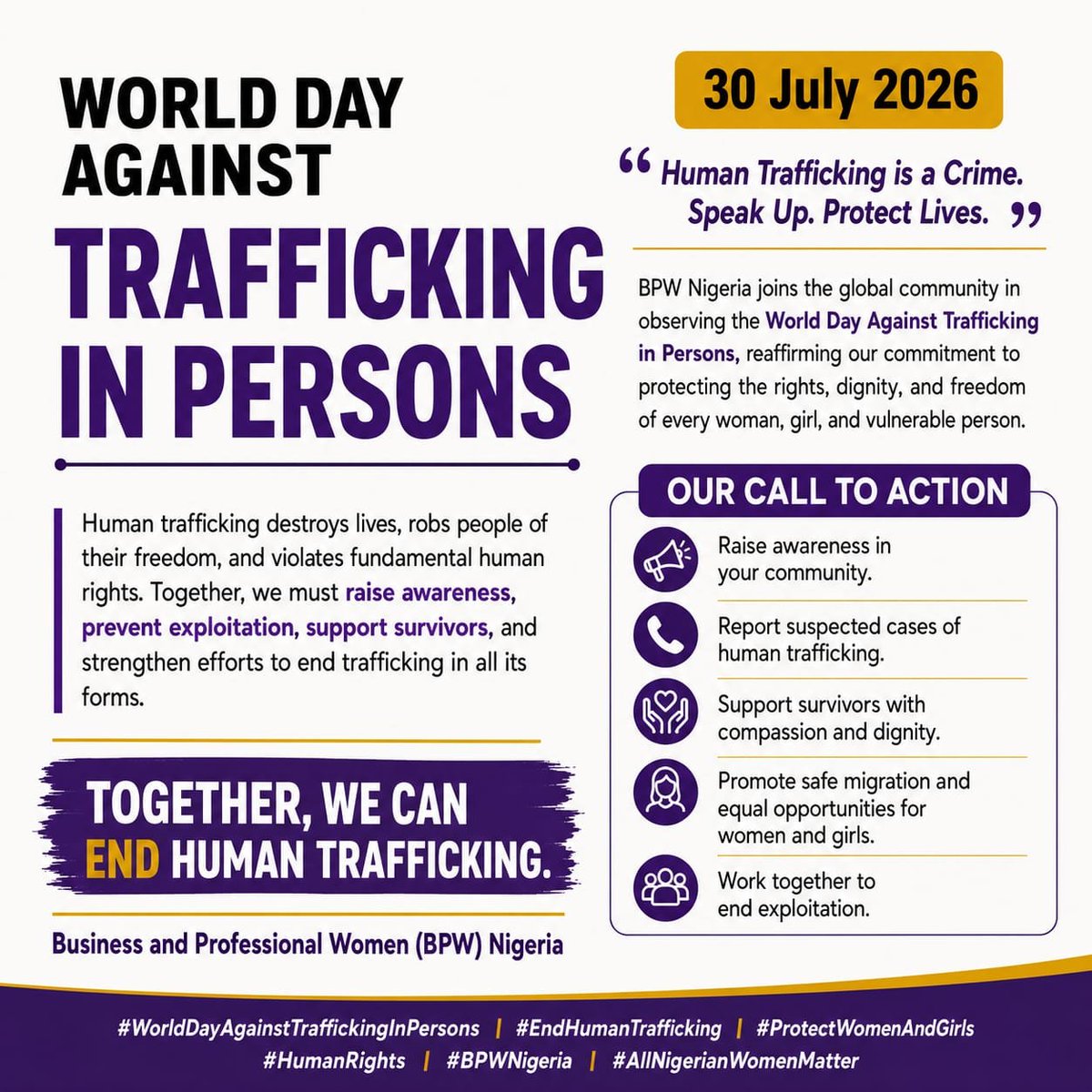 bpwnig's tweet photo. World Day Against Trafficking in Persons https://t.co/7twPCBMHsv