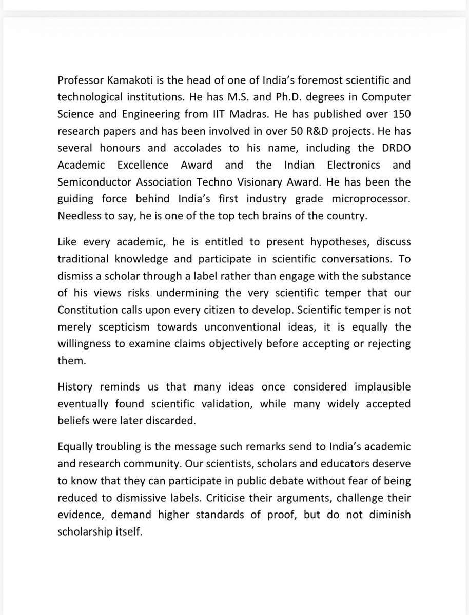 arun10venkat's tweet photo. #BREAKING: 215 Vice Chancellors, Former Vice Chancellors &amp; Academics write open letter to Congress MP Priyanka Gandhi against her remarks against IIT Madras Director Prof V Kamakoti. https://t.co/enGjXVSdEs