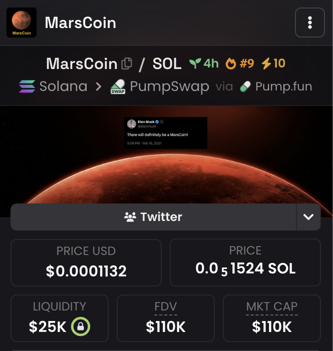 gorpepfpcult's tweet photo. Trending number #9 on Dex 

Hit the rockets 🚀 

Lets get the #1 

$marscoin higheer https://t.co/L2OsbOj446