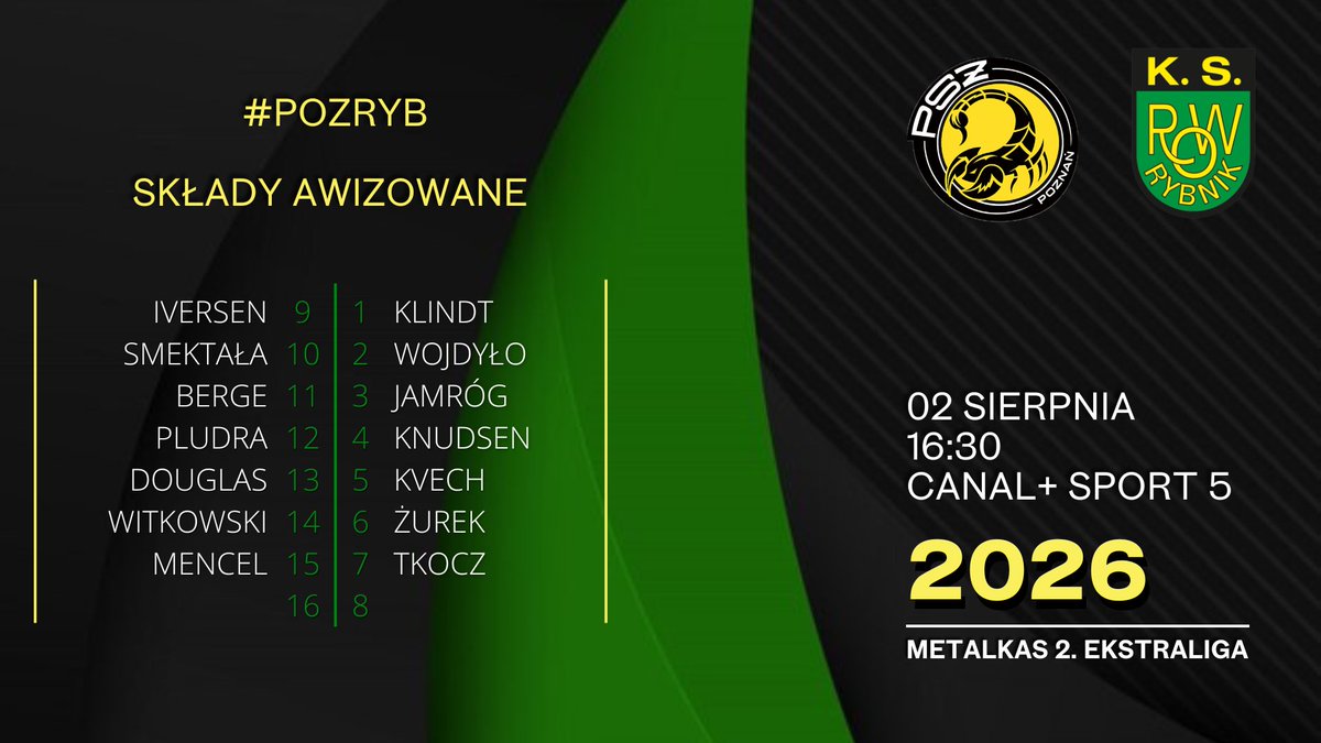 G72_ROW's tweet photo. Awizowane składy na niedzielny mecz w Poznaniu 🦂🦈
... 
#POZRYB #Metalkas2Ekstraliga #Speedway #G72 https://t.co/epGLTtoamk