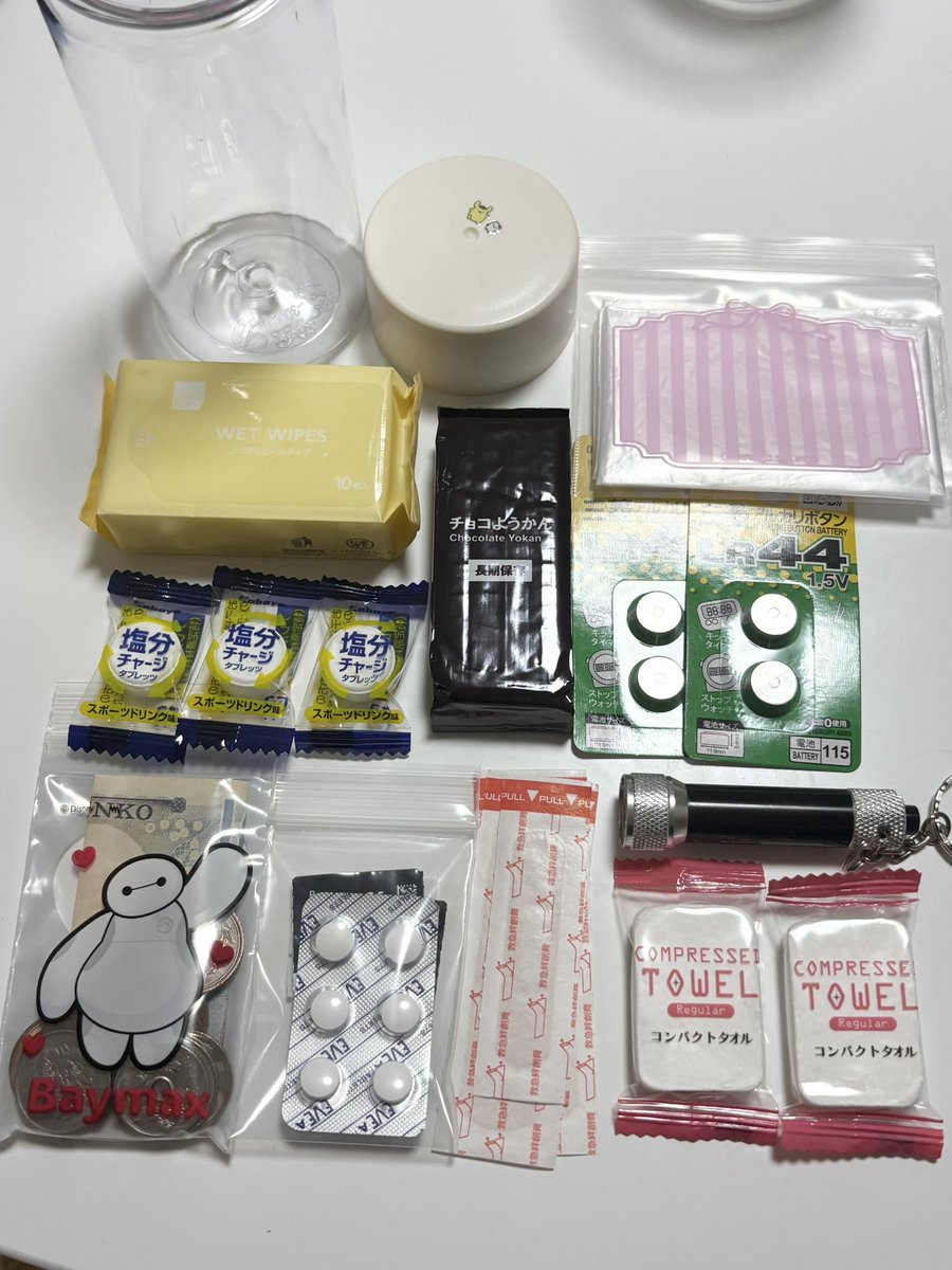 kt___725's tweet photo. 熊本のニュース見てて不安になってきたからかなり今更だけど通勤バッグに忍び込ませることにした…！
DAISOの340mlボトルでも意外と色々入ったよ✊🏻 https://t.co/mtgRvJ3nYg