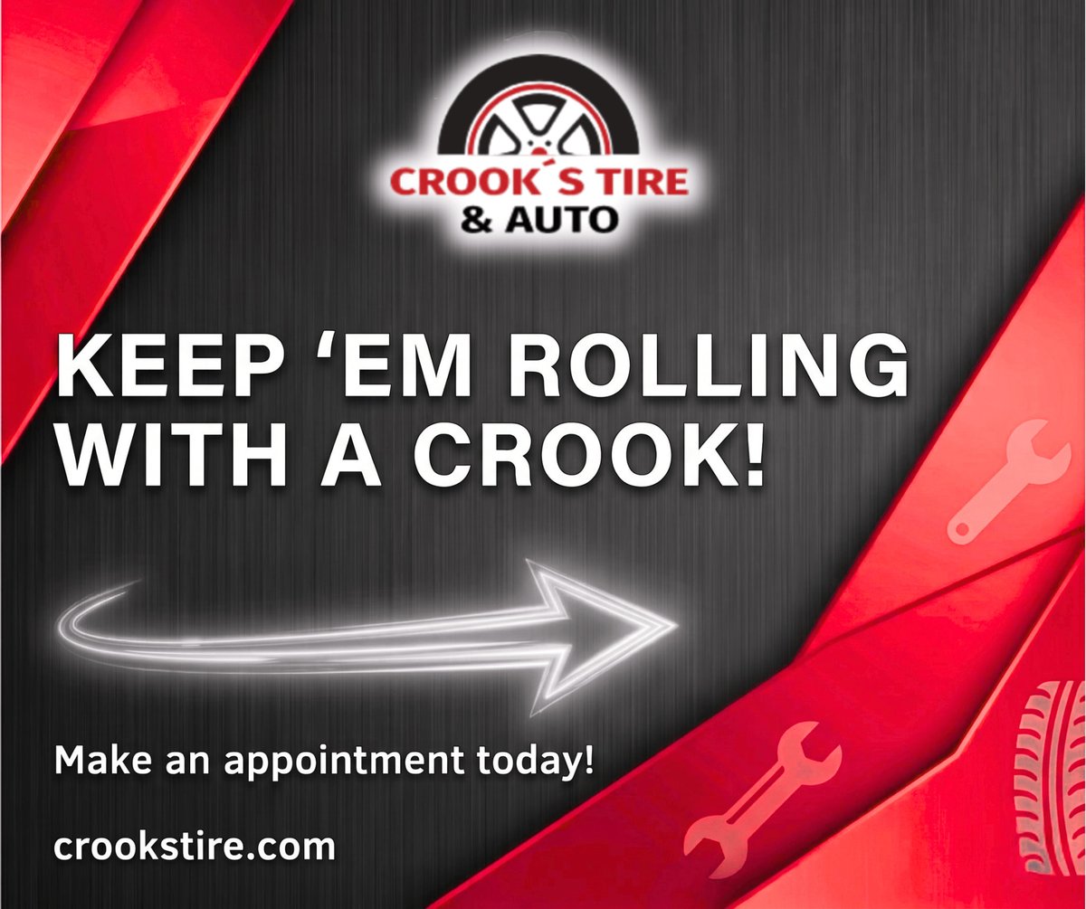 CrooksTire_Auto's tweet photo. Keep your ride rolling strong! ๐ง๐
Grab your spot easily online ๐ https://t.co/Nz2JyExIs5
#CrooksTire #KeepEmRolling #AutoService #TireCare #ShopLocal #RoadReady #AppointmentReady #CarCare #Tires #AutoRepair https://t.co/mlZAmod0Wb