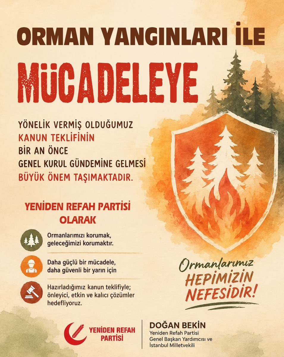 rprefahpartisi's tweet photo. Her yıl yaşanan ve önü alınamayan orman yangınlarıyla etkin mücadele için "Orman Yangınları ile Mücadele" Kanun teklifimiz bir an önce meclis gündemine alınmalıdır. https://t.co/TniVZASSwy