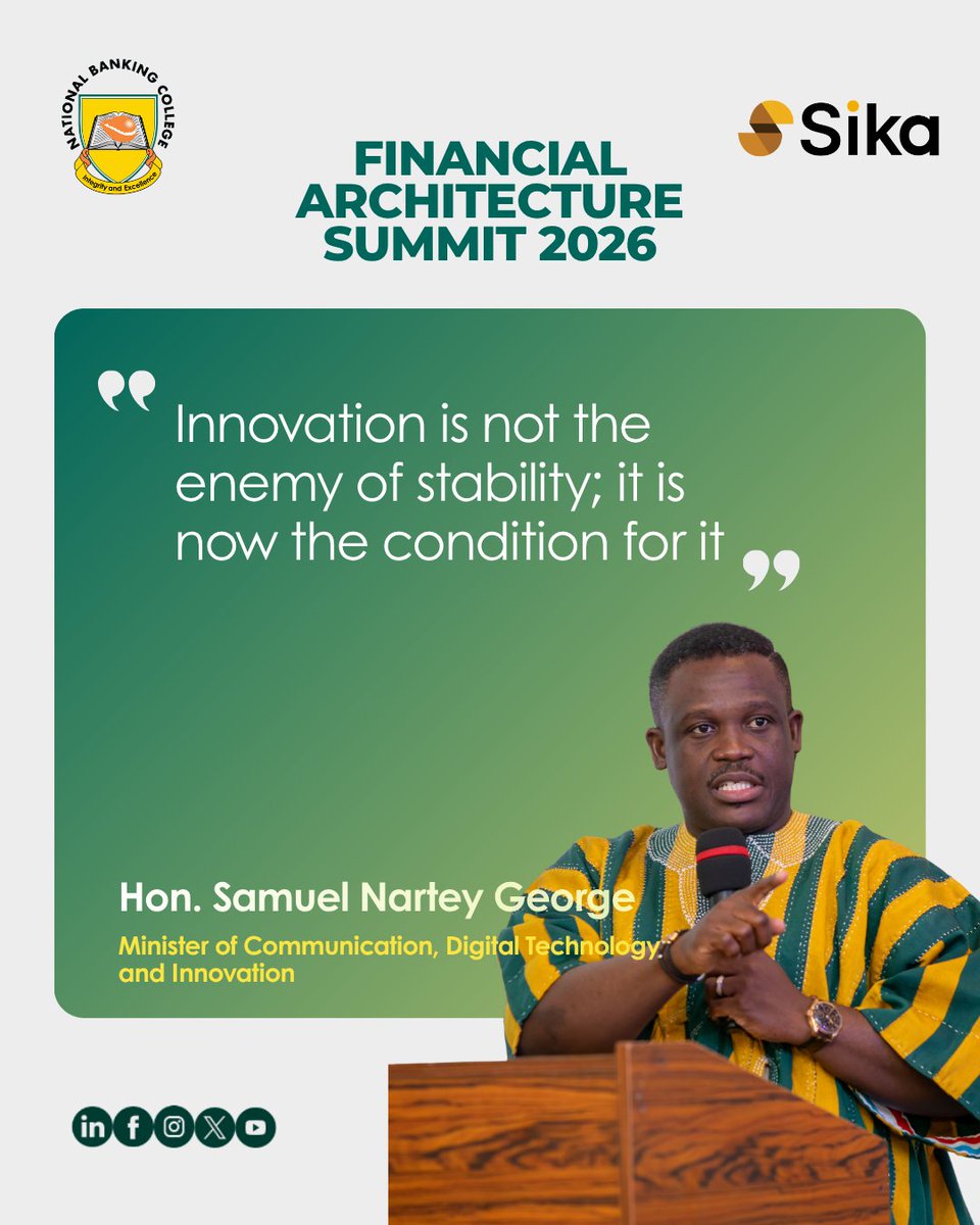 nbc_gh's tweet photo. #TBT — two lines from Hon. Samuel Nartey George at #FinancialArchitectureSummit2026 that still hold up:

"Innovation must move at the speed of opportunity, regulation at the speed of trust."

"Innovation is not the enemy of stability; it's now the condition for it." https://t.co/HV3cIHmjhN