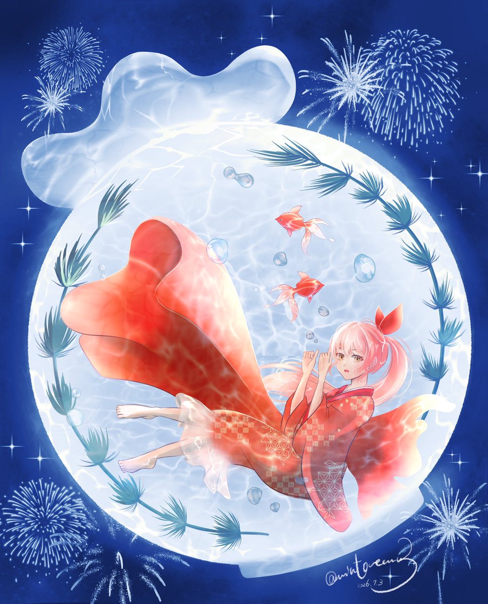 mint0nemu3's tweet photo. #見た人を涼しくさせる青イラストを貼る見た人もやる
 #絵描きさんと繋がりたい  #OC 

金魚鉢。
過去絵のリメイクをしたよ♪ https://t.co/fGF7AXfQBP