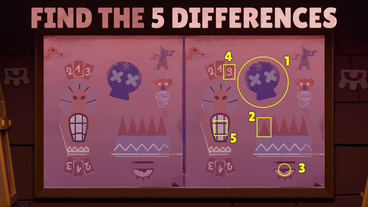 DomaKen__'s tweet photo. @BrawlStars 1: La calavera está invertida
2: El pincho es más pequeño
3: El iris del ojo está invertido
4: El número está escrito de diferente forma
5: El rectángulo está centrado
#BrawlStars #EscapePyramidQuest https://t.co/qQJLAQj2Tv
