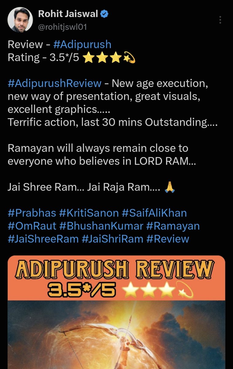 imashishsrrk's tweet photo. Exposing These Self Proclaimed Critics ✅ 

How To believe on These Critics ? 

Sumit and Rahit .... Same Narrative .... 

4000 cr budget and All .... 

Kaun Script De raha hai ? 

They Both Loved Adipurush 💀💀 https://t.co/IRGvHPiydt