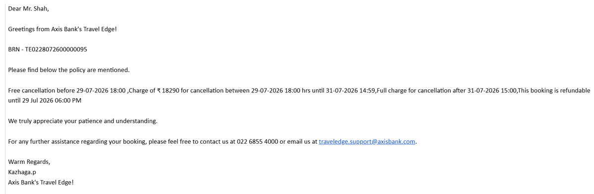 shah_ds's tweet photo. @AxisBank @AxisBankSupport by this logic, I should have "0" penalty if I cancel on the day of the stay i.e. 31st July. The customer care team says it could be a technical glitch why I am seeing this, but that is not my problem. My actions are as per the policy I see on the portal https://t.co/w7T9NfxpoD