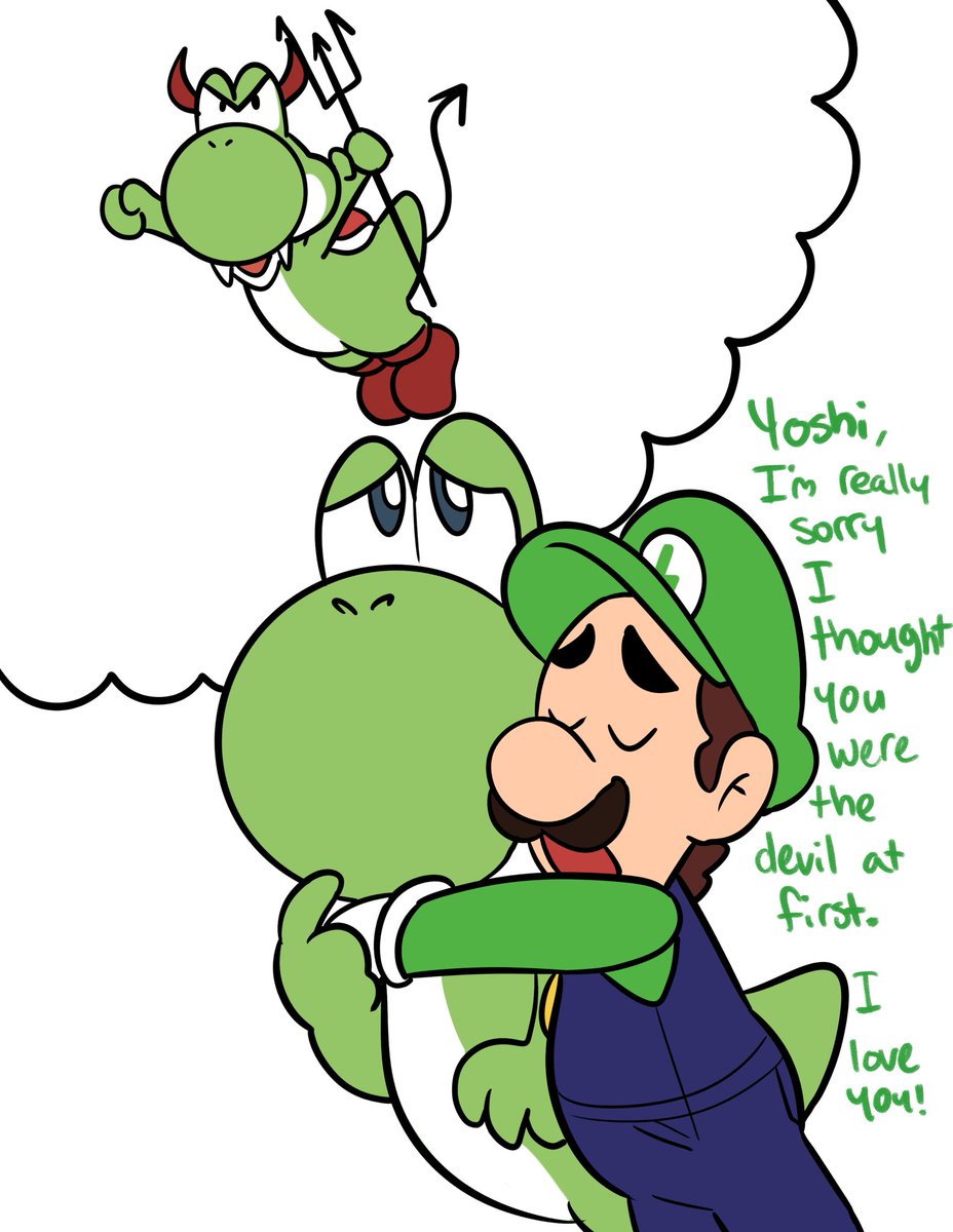 caroliner_draws's tweet photo. A common mistake #luigi #yoshi #nintendo https://t.co/zB8ApXip2w