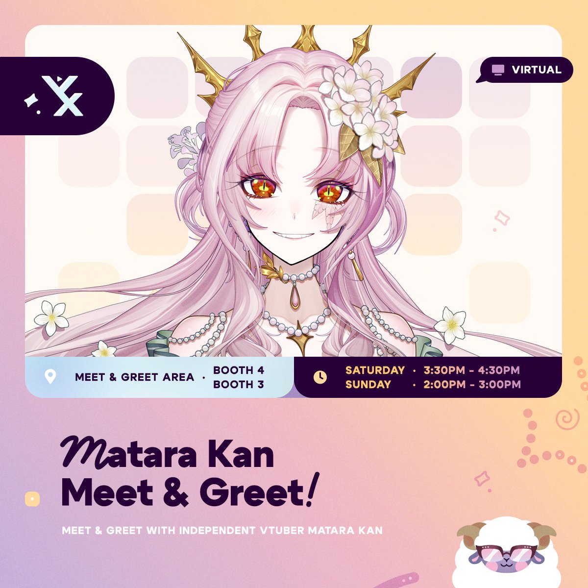 Vtuber_Expo's tweet photo. [Meet & Greet Announcement]

Feeling bugged down by a lack of hag announcements? We have just the thing! 🤍

Roach Mom Matara Kan (@MataraKan) is preparing for a cheeky wine date with her Momos at the VeXpo 2026 Meet & Greet hall! Tickets are allocated by lottery on Concat, will we see YOU there? 🫵🪳

Crawl over to the VeXpo Update Stream VOD for more information and don't forget to check our socials for an infestation of updates!

#VeXpo2026