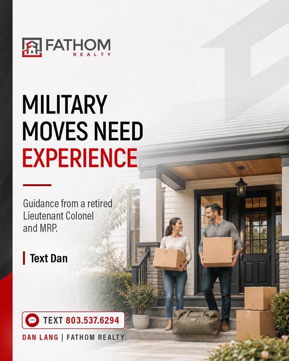 DanLangRealtor's tweet photo. Military moves come with unique pressure, timing, and decisions. Dan brings the perspective of a retired Lieutenant Colonel and Military Relocation Professional, helping clients navigate the process with experience and calm guidance.

Text Dan at 803.537.6294 https://t.co/94CpjHTXig
