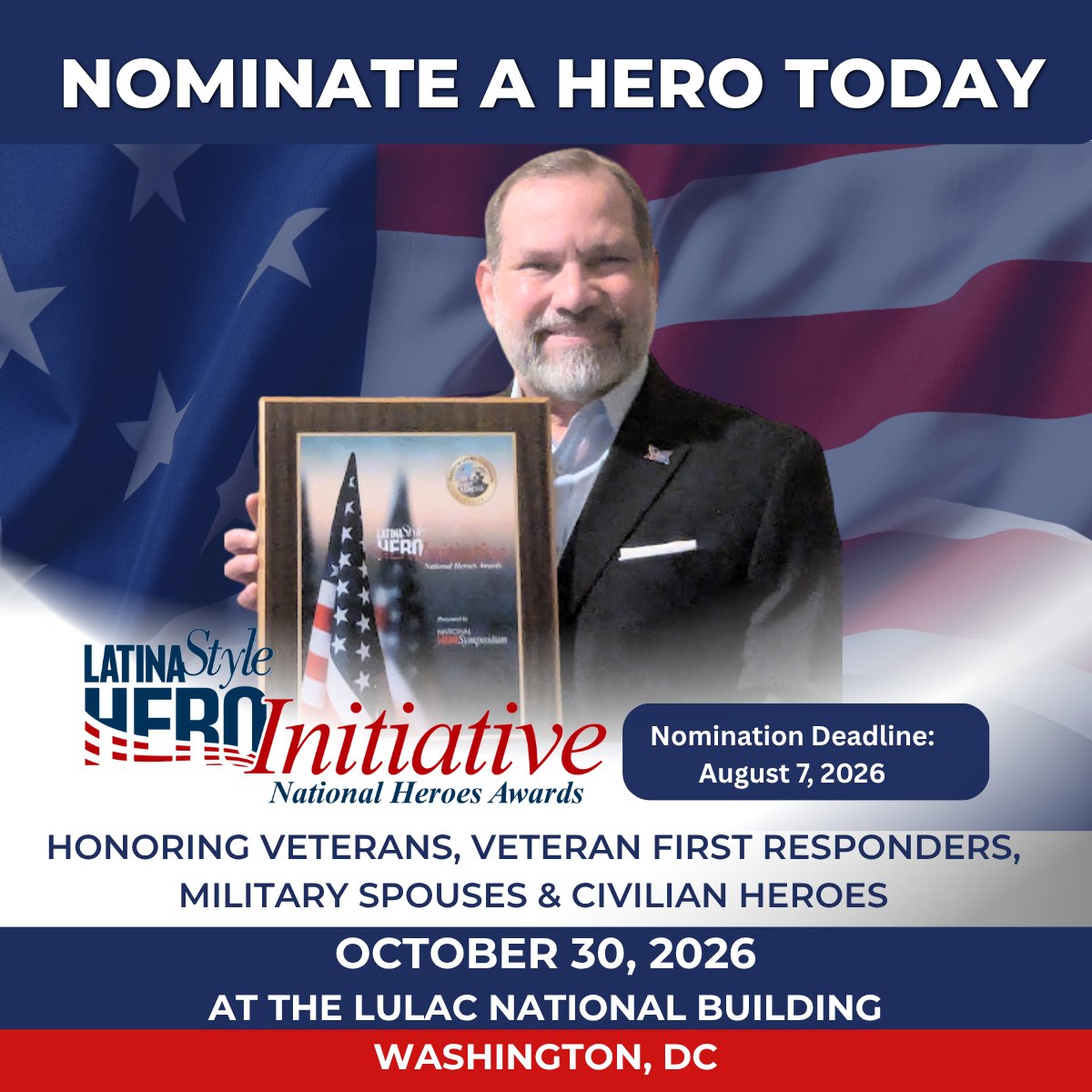 LATINAStyleMag's tweet photo. Veteran of the Year is one of the categories for the 2026 National Heroes Awards. Nominate them today.
🔗 https://t.co/M47Me5aC7m
Deadline: August 7, 2026
#NationalHeroesAwards #VeteranOfTheYear #Veterans #NominateAHero #Leadership #CommunityImpact #LATINAStyle #HeroesAmongUs https://t.co/2tmGc0tN2u