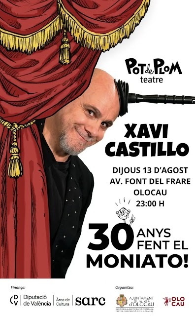 Cronica_CT's tweet photo. #Olocau #XaviCastillo #PotDePlom L’espectacle de Pot de Plom Teatre començarà a les 23.00 hores a l’avinguda Font del Frare, dins de les Festes de Sant Roc. Xavi Castillo actuarà a Olocau el dijous 13 d’agost amb «30 anys fent el mon... 📰 Crónica_CT https://t.co/NmoeBzwmrG https://t.co/DF3lDK9WRB