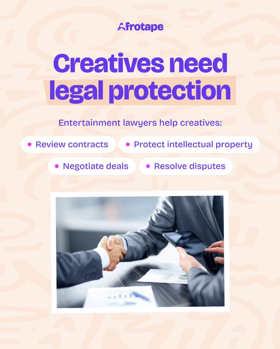 afrotape_app's tweet photo. Entertainment law is not just about disputes, it’s about prevention.

Share your expertise, educate creators, and connect with the community on AFROTAPE.

📲 Download AFROTAPE on App Store and Google Play. https://t.co/vNC4aoXWwr