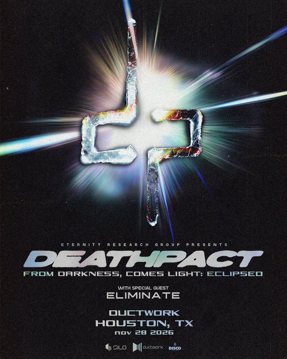 ductworkhouston's tweet photo. When darkness and light become one, only the eclipse remains. FROM DARKNESS, COMES LIGHT: ECLIPSED. Tickets for @DEATHPACT at Ductwork Houston are on sale now. see you on Sat, November 28th 🌘

🎟→ https://t.co/tIVgKhb9Ec https://t.co/4Qa7BeJnY7
