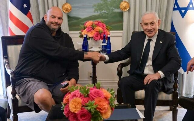 medeabenjamin's tweet photo. .@SenFettermanPA meets with Netanyahu and calls himself the "conscience of the Democratic Party." But Fetterman really represents AIPAC, not the Democrats, and has no conscience. https://t.co/DhrjBFtNbw https://t.co/bhzFFFGgJX