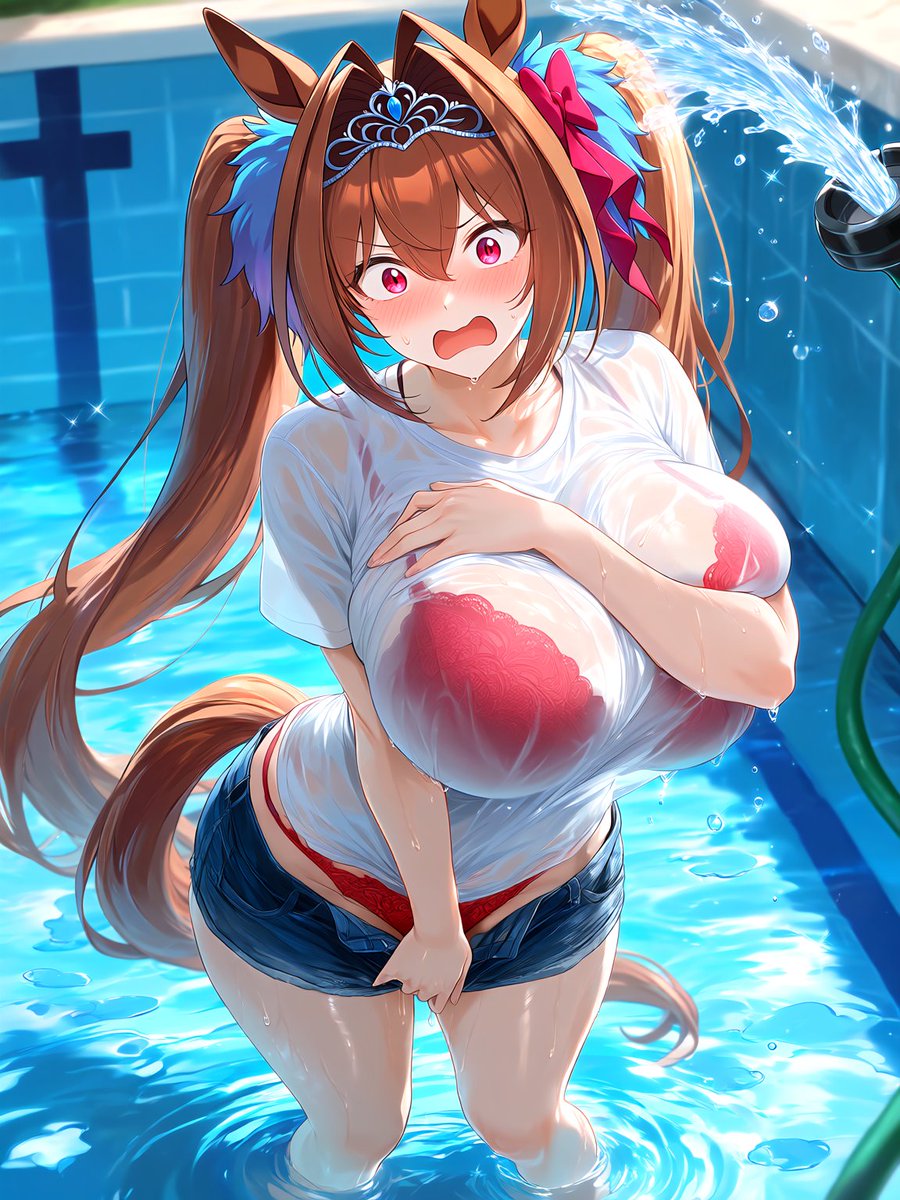 logless5559999's tweet photo. 『ほらほらトレーナー。早くやらないとプール掃除終わらないわよ！』

あの、スカーレットさん。色々見えてますよ……

『……きゃあ!!!』

えーと、ごちそうさまです。

『……忘れろ、ビーム…….///』

キャラブレあるだろうけど、どうしてもやりたかった https://t.co/QUKYNWR3Wp