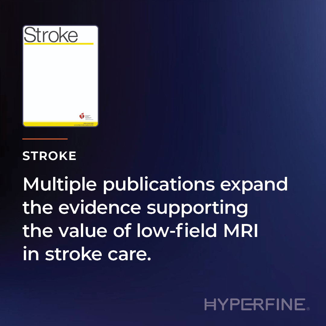 Hyperfine's tweet photo. #NEWS! #Hyperfine announces the release of multiple peer-reviewed publications in Stroke and the Journal of Neurosurgery, expanding evidence for the Swoop® system in multiple sites of care. The collection of publications in Stroke added to the growing body of evidence supporting the value of low-field MRI across the stroke continuum. In the published endovascular neurosurgical procedure cases, the Swoop system provided immediate post-procedure access to imaging, which enabled same-day discharge.
 
These publications add to a substantial clinical foundation: 180+ peer-reviewed publications and 280+ scientific presentations spanning multiple sites of care in support of imaging for a broad range of clinical conditions.  
 
Link to full press release https://t.co/oseHtWbihp
 
#SwoopSystem #PortableMRI #MedTech