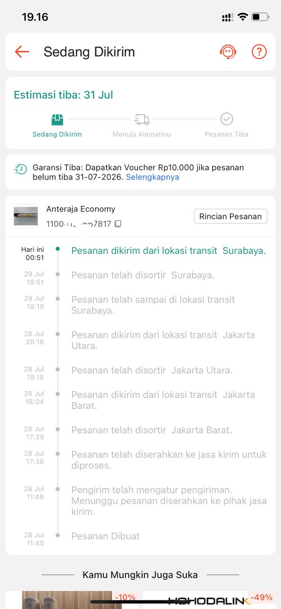 nansati's tweet photo. @AnterajaCare @anteraja_id min ini gmn ceritanya min, kenapa paket saya dibawa keliling pulau jawa. Dari jakarta bukannya langsung diantar kerumah, malah dikirim ke surabaya. https://t.co/Fzgg3J4SDL