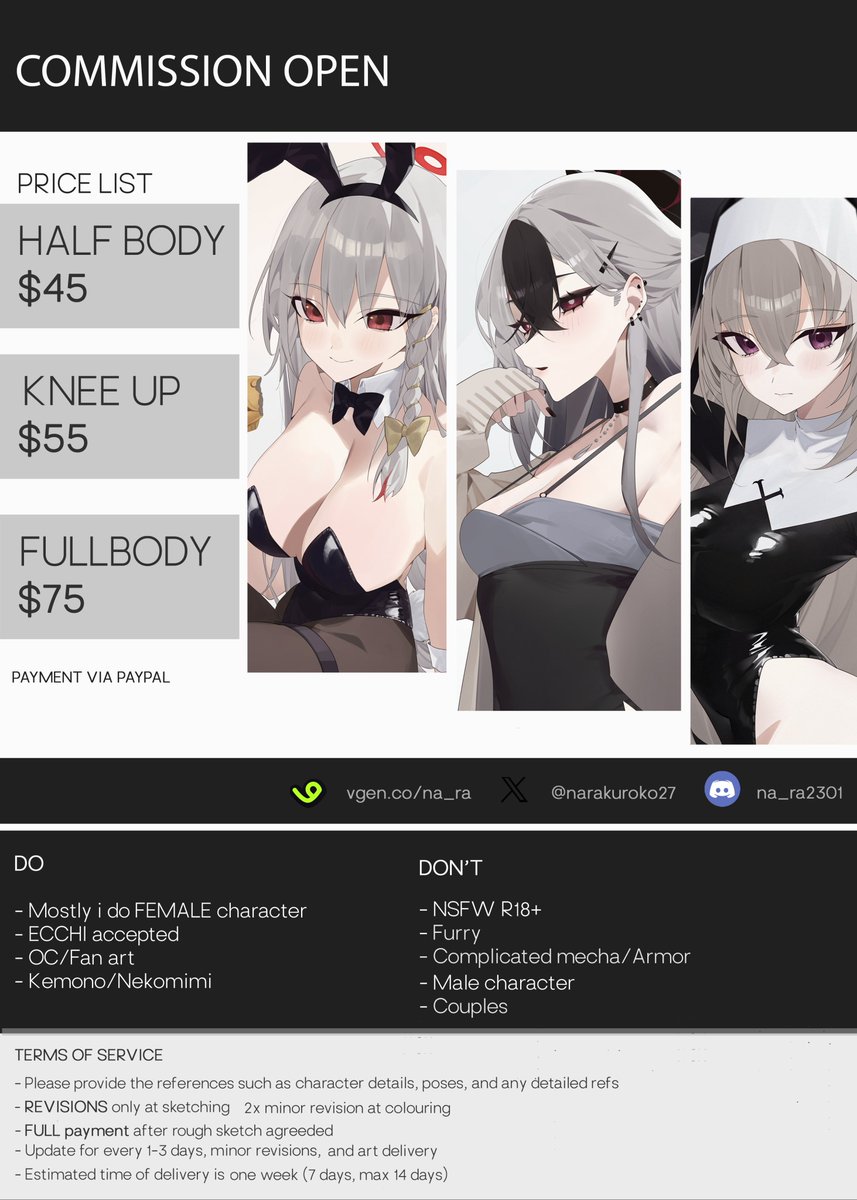 narakuroko27's tweet photo. Hello! i'm open for commissions and 3 slots available

If anyone interested you can reach me on twit, Discord, or order via Vgen

Retweets are very well appreciated. Thank you! 🙇‍♀️

#Commission #commissionsopen #Vgen #VgenOpen #commissionart #ArtistOnTwitter https://t.co/JV43hAHAbY