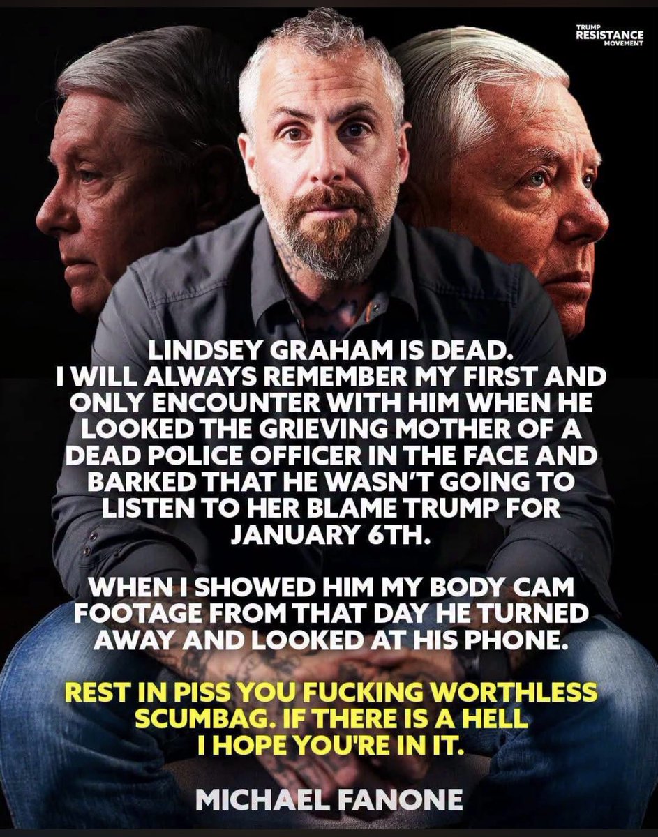 AnnieForTruth's tweet photo. Thank you Michael Fanone for pointing out Lindsey Graham’s reaction when you showed him your body cam footage of the brutal J6 attack on our Capitol. Of course, the coward would look away. 🤬 After his meeting with Trump at Mar-a-Lago in 2017, he became Trump’s ball licker! https://t.co/medgEQ6kPm