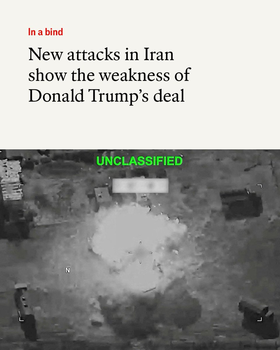 TheEconomist's tweet photo. Large parts of the ceasefire agreement between America and Iran already look defunct. Even if diplomats find a solution, it may be only a patch on a deal that was threadbare to begin with https://t.co/q2bnqqkuKB

Photo: Reuters https://t.co/69tm33675s