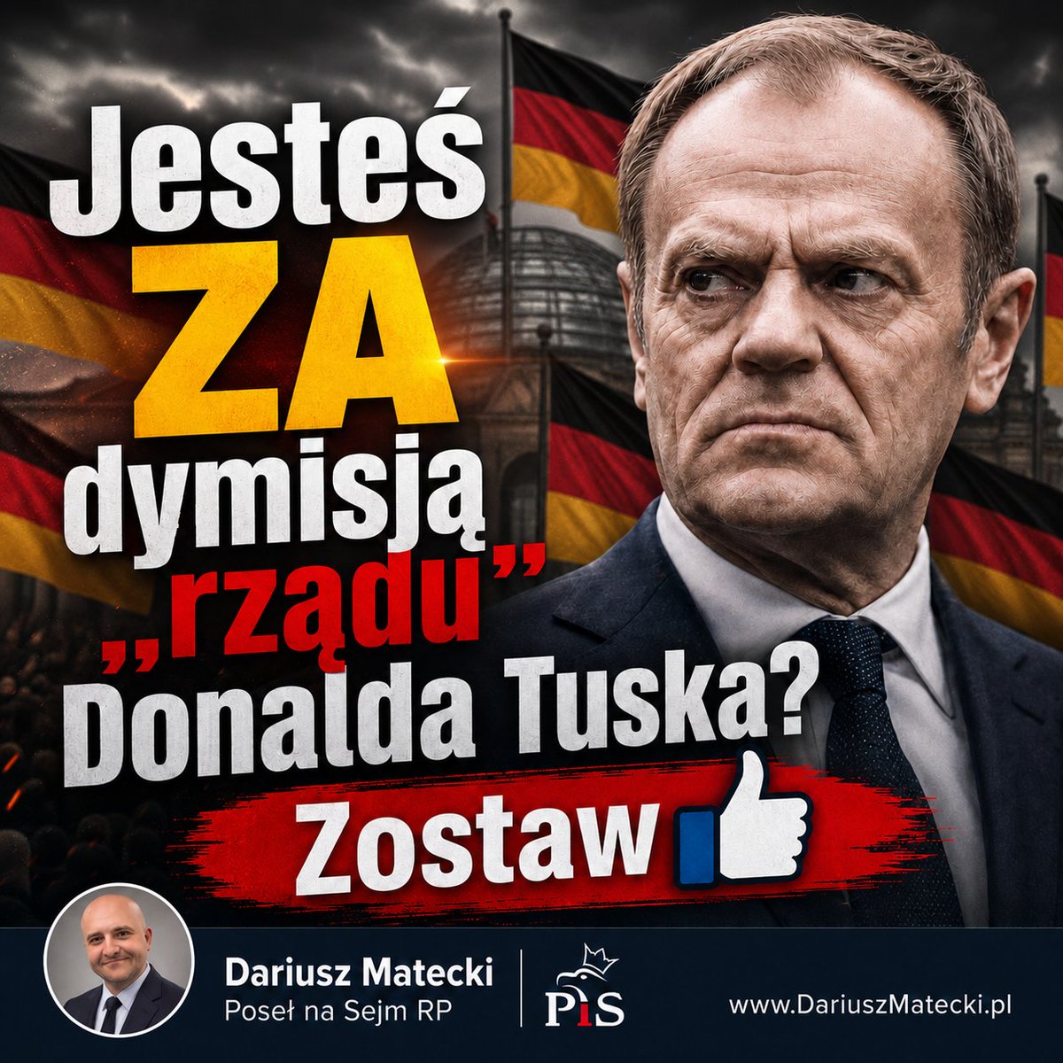 DariuszMatecki's tweet photo. Uległość obecnej władzy wobec Berlina oraz Brukseli przekracza wszelkie granice! Rząd Donalda Tuska realizuje politykę, która uderza w polską suwerenność, niszczy naszą gospodarkę i godzi w bezpieczeństwo obywateli. Rezygnacja z kluczowych inwestycji rozwojowych na rzecz interesów obcych mocarstw to bezpośrednie zagrożenie dla Rzeczypospolitej.
