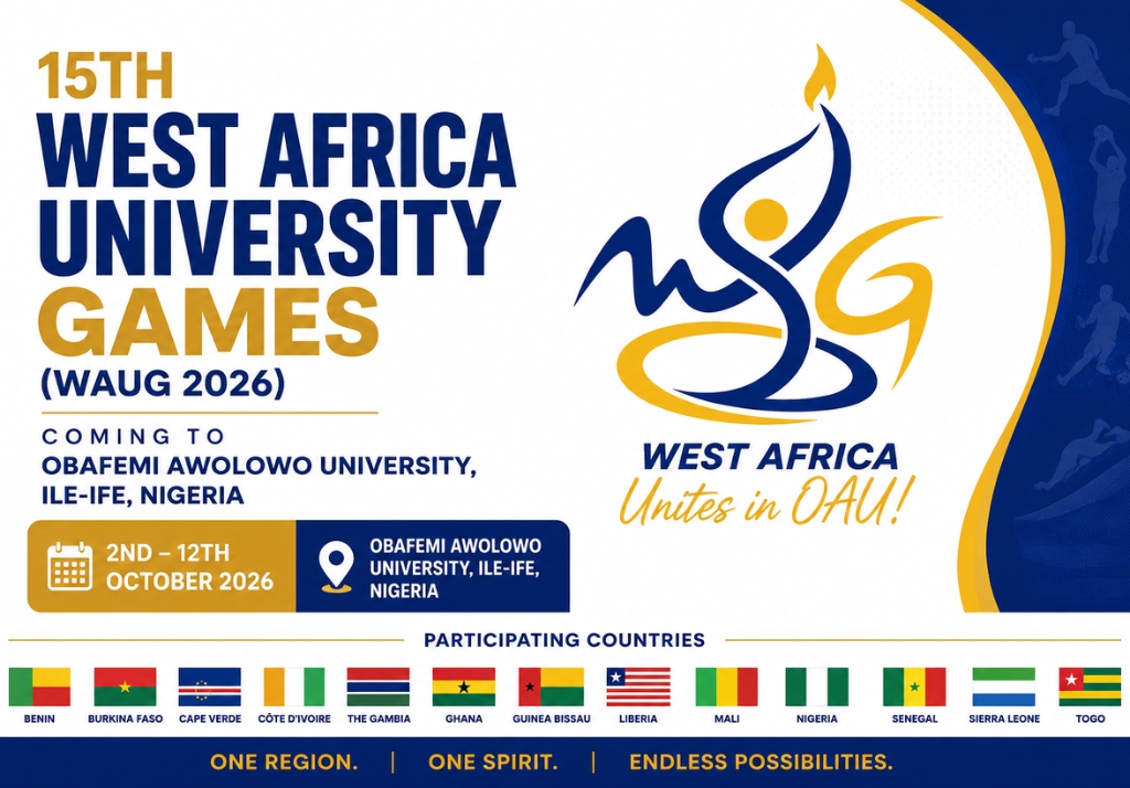NUGANigeria's tweet photo. ๐ข Press Release | NUGA Updates
The countdown to the 15th West Africa University Games (WAUG) is on! ๐
Obafemi Awolowo University, Ile-Ife ๐ณ๐ฌ will host universities from across West Africa from 2โ12 October 2026
๐ Read more on our website
#NUGA #NUGAUpdates #WAUG2026 #WAUSF https://t.co/iJHQzyCtZO