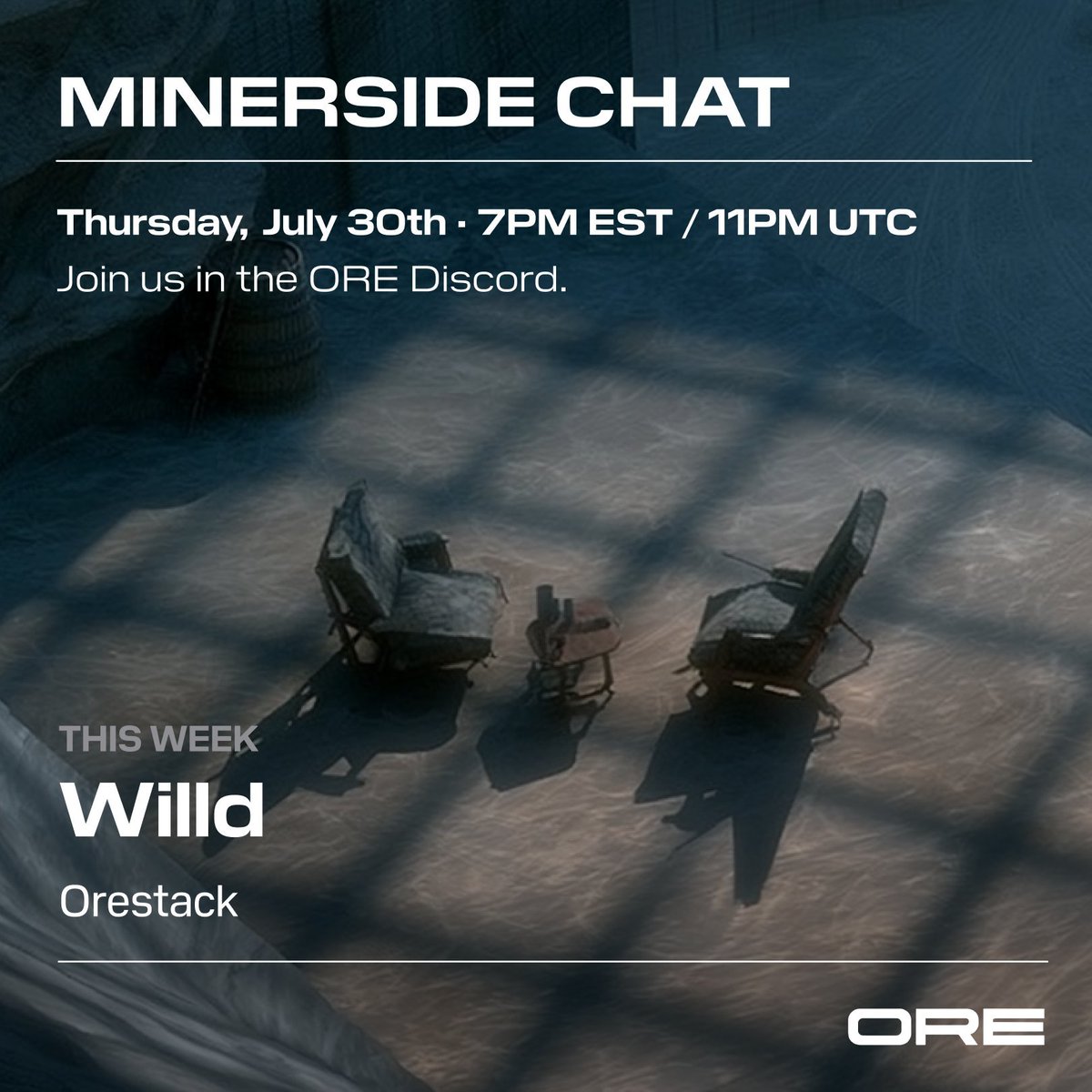 ORE's tweet photo. TODAY: Minerside Chat. ⛏️

Joining @Starship_Fronk and @Lothaen this week is @willdxyz from @orestackapp for a live walkthrough of Orestack.

The conversation will include updates from across the ORE ecosystem, along with key takeaways from the latest Mineshaft Weekly (@zinnresearch).

7PM EST / 11PM UTC 🗓️

See you in the ORE Discord.