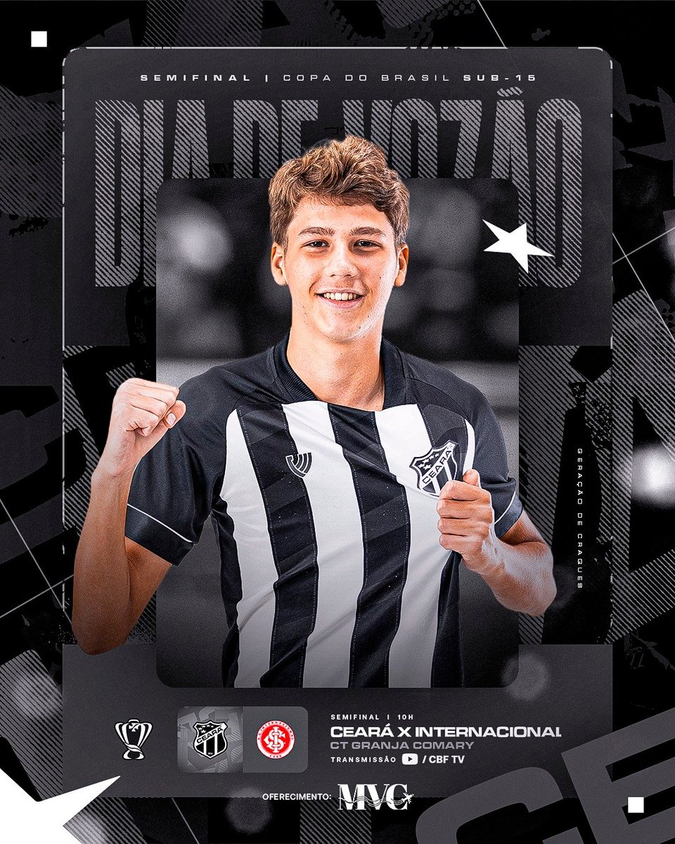 CearaSC's tweet photo. DIA DE #GeraçãoDeCraques NA SEMIFINAL DA COPA DO BRASIL SUB-15! 🏁💪

Logo mais, às 10h, o Vozão entra em campo, valendo vaga na final da competição. O confronto é diante do Internacional e será na granja Comary.

📺 Acompanhe ao vivo através da CBFTV, no YouTube.

BORAAAA!!!! ⚪⚫

#CearáSC #TimeCeará