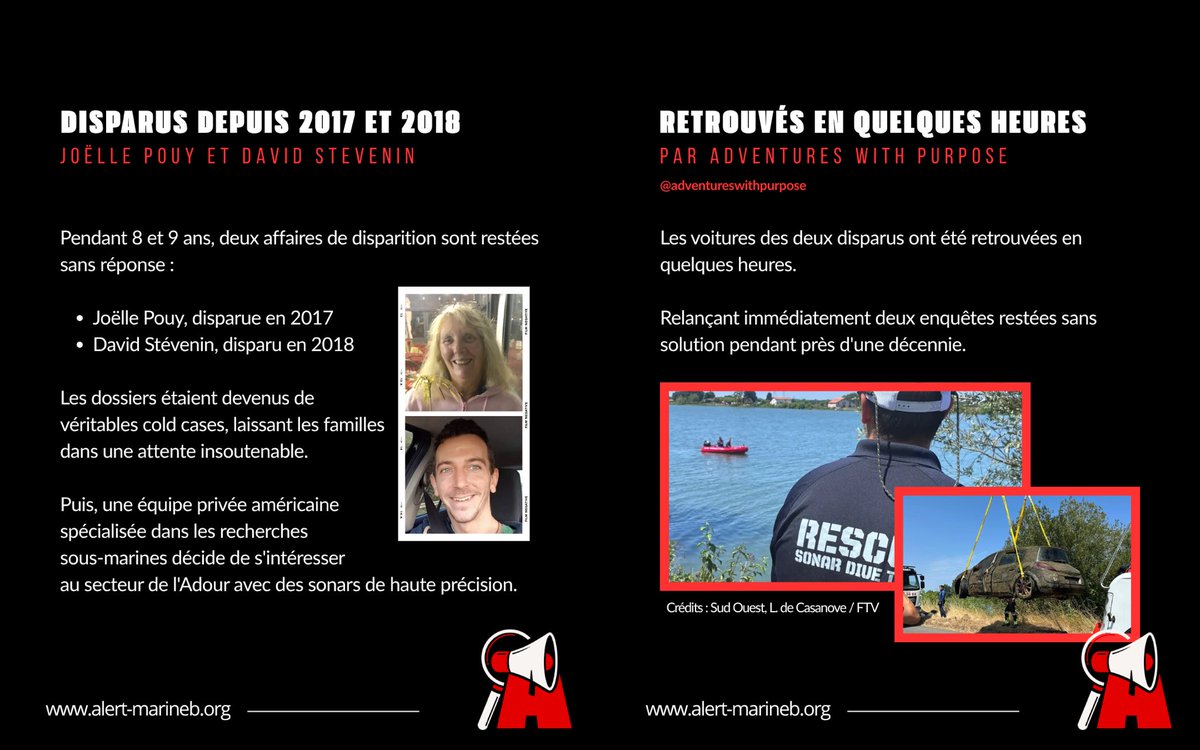 ALERTparMarineB's tweet photo. Les corps de Joëlle Pouy et David Stevenin ont été retrouvés ces 21 et 22 juillet 2026, après une décennies.

Ce n’est pas les enquêteurs français qui ont réalisé ces fouilles mais une équipe américaine (Adventures with Purpose), spécialisée dans les recherches sous-marines. https://t.co/kC4ytZzzoB