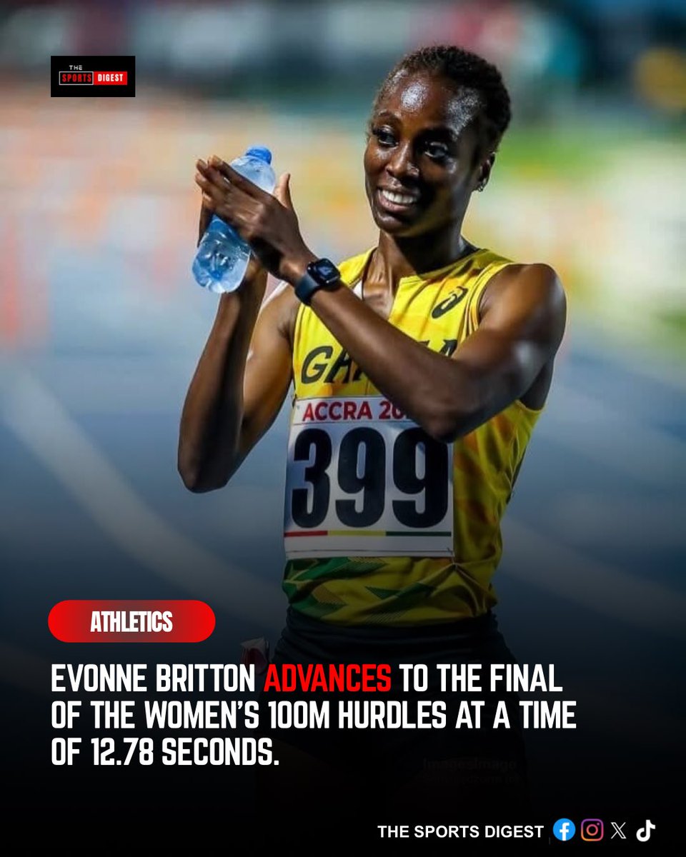 sportsdigesthub's tweet photo. 2026 Commonwealth Games: Ghana’s Evonne Britton is in medal contention as she finished as one of the fastest non-automatic qualifiers.

Aiming to win a medal for Ghana 💪🇬🇭

#TheSportsDigest | #Glasgow2026 https://t.co/Nq7xbjS4C3