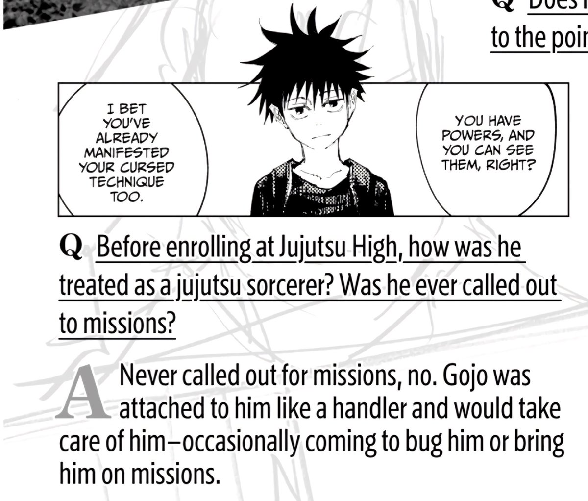 shadowsphantasm's tweet photo. After taking Megumi under his wing, Gojo protected his childhood by not sending him on missions before he officially enrolled at JJH. Even once enrolled, he held Megumi back from missions when he was injured. Gojo himself said no one should take youth away from young people https://t.co/addUPkiw4y