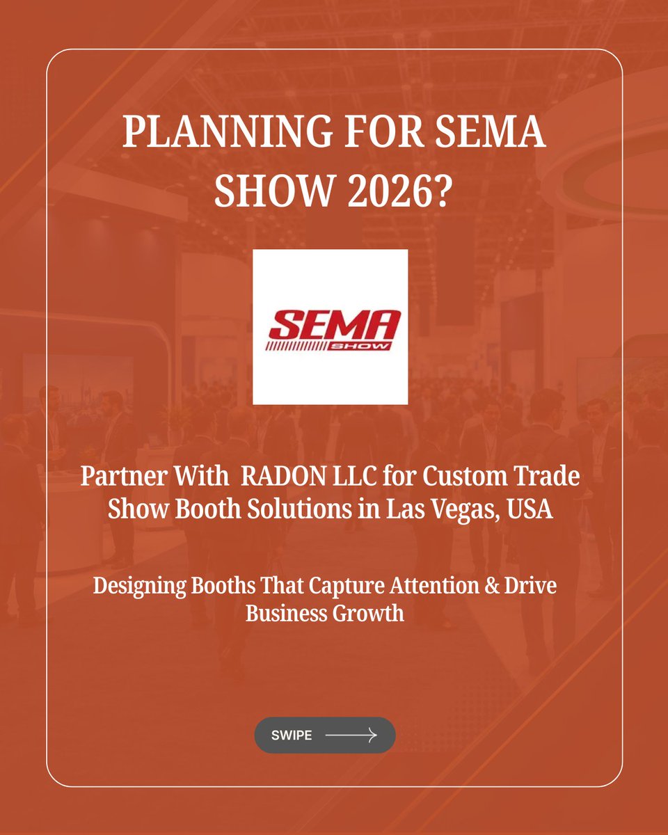 ExhibitionLlc's tweet photo. Planning for #SEMAShow2026?
Stand out with a custom trade show booth by RADON LLC. We design, build, and deliver exhibits that attract visitors and drive results.

#TradeShow #ExhibitionBooth #BoothDesign #RadonLLC #SEMASHOW https://t.co/3wOptVRBUG