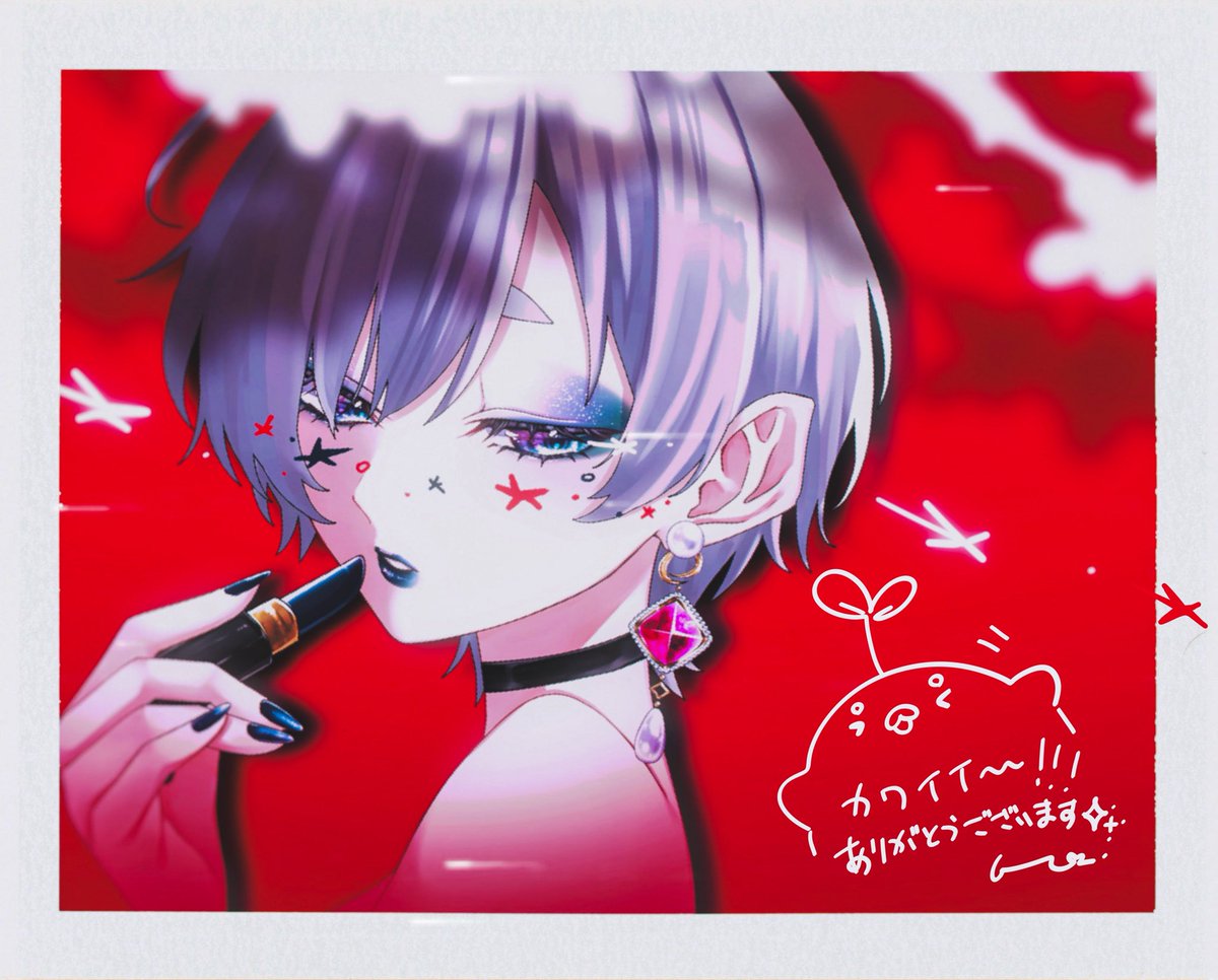 muto_Reality610's tweet photo. ありがたいことに当選し
素敵すぎるイラストをいただきました💄
（私の誕生日に近いタイミングで当選の連絡が来て最高のプレゼントをいただく形になりました🤍）

口紅もシャドウも挑戦的な色味でお願いしたのですが
めちゃめちゃ可愛く仕立てていただいて嬉しいですっ！！
ありがとうございます🫰🫰 https://t.co/KqgPsGFort