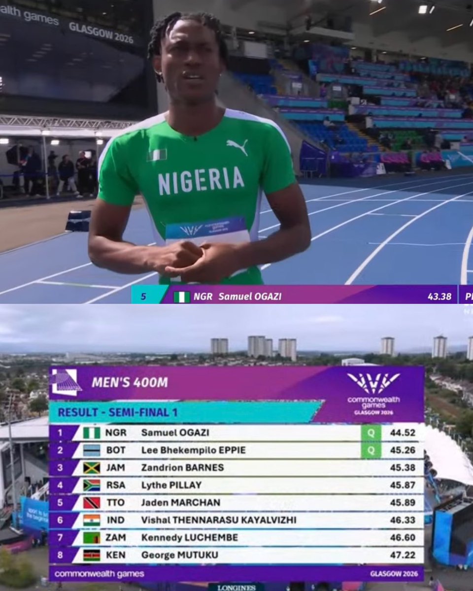 VAthleticz's tweet photo. Samuel Ogazi ran the fastest ever semifinal time in commonwealth games history to win his heat in 44.52s.

An easy run, way ahead the next qualifier https://t.co/1iRtnZOLZ3