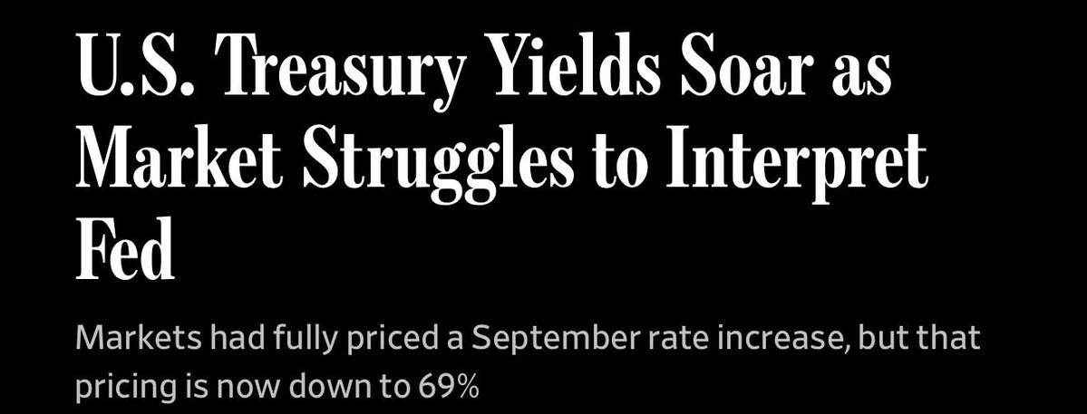DerbTrades's tweet photo. Treasury Yield Reaches 19-Year High After Fed Holds Rates

The 30-year U.S. Treasury yield rose to 5.238% Thursday after the Federal Reserve held rates, while three officials dissented for a hike. https://t.co/BduSynio2d