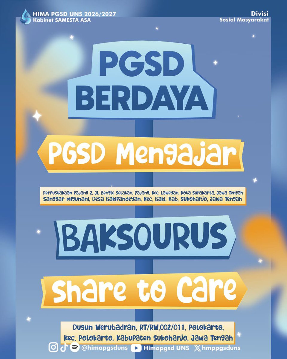 hmppgsduns's tweet photo. 𝐏𝐆𝐒𝐃 𝐁𝐄𝐑𝐃𝐀𝐘𝐀: 𝐌𝐞𝐧𝐠𝐚𝐣𝐚𝐫 𝐝𝐞𝐧𝐠𝐚𝐧 𝐇𝐚𝐭𝐢, 𝐁𝐞𝐫𝐠𝐞𝐫𝐚𝐤 𝐮𝐧𝐭𝐮𝐤 𝐏𝐞𝐝𝐮𝐥𝐢 

HIMA PGSD FKIP UNS Surakarta hadir di Desa Polokarto, Kecamatan Polokarto, Kabupaten Sukoharjo melalui rangkaian kegiatan PGSD Berdaya pada Jum’at-Sabtu, 17-18 Juli 2026. https://t.co/zhOiDlG9zu