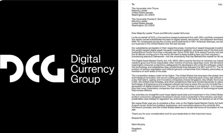 crypto_pump00's tweet photo. DCG is urging the U.S. Senate to fast-track the Clarity Act, calling for a floor vote before the August recess.

Pressure is building to finally define crypto regulation in the U.S.

Will lawmakers act in time—or fall behind? https://t.co/JrMUz9razx
