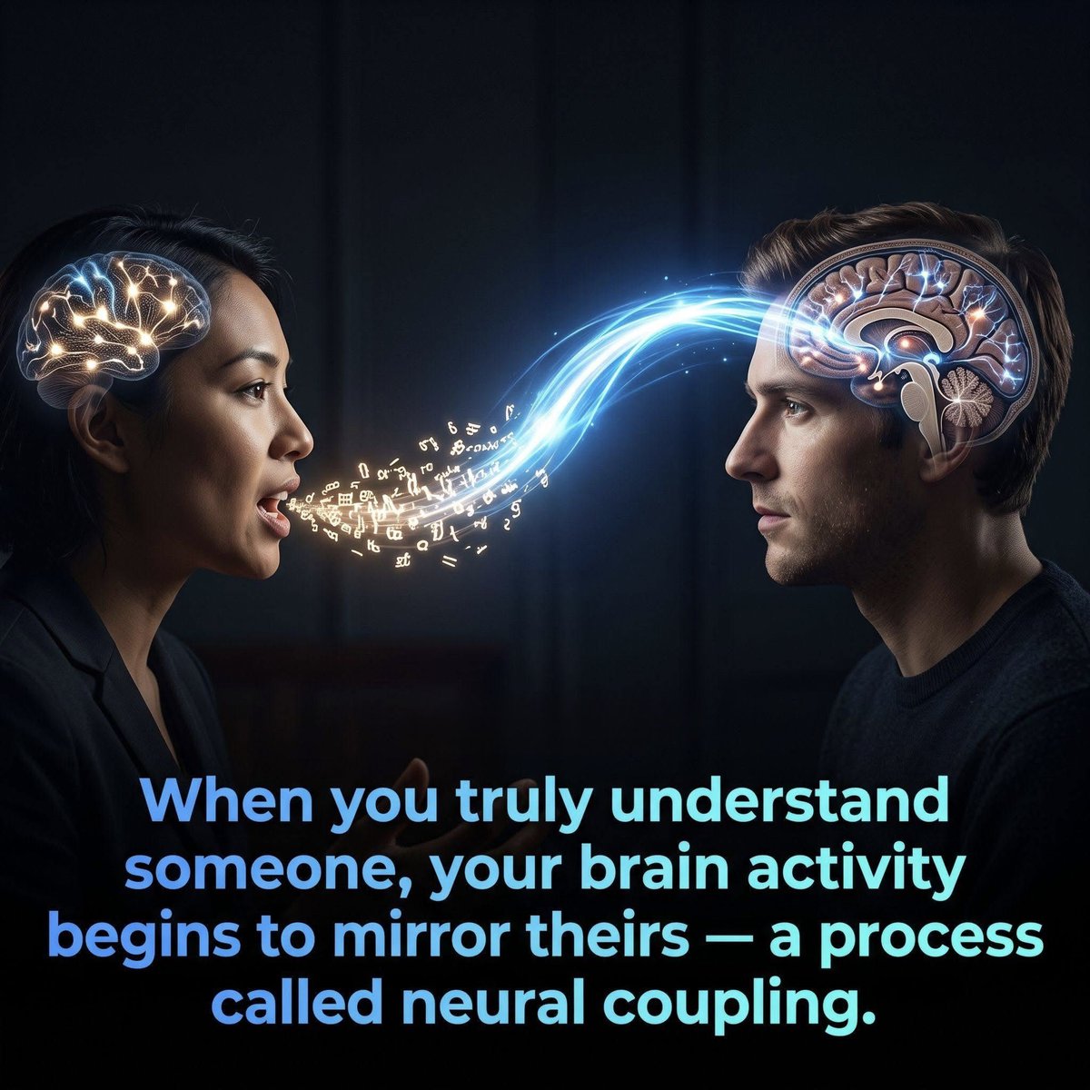 NextScience's tweet photo. 🧠 Your Brain Starts Mirroring Someone Else's

What if the best conversations are doing something you can't see?
Scientists have found that when two people truly understand each other, their brain activity begins to sync. The deeper the understanding, the stronger this hidden connection becomes—all without either person realizing it.
Maybe real connection isn't just emotional... it's neurological.

Source: Hasson, U., Ghazanfar, A. A., Galantucci, B., Garrod, S., & Keysers, C. (2012). Brain-to-brain coupling: A mechanism for creating and sharing a social world. Trends in Cognitive Sciences, 16(2), 114–121.