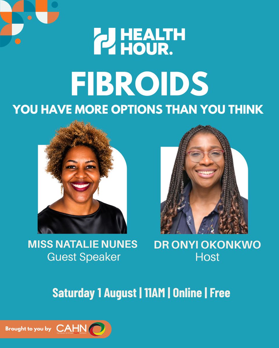 cahn_uk's tweet photo. 🌸 FIBROIDS: YOU HAVE MORE OPTIONS THAN YOU THINK 

Living with #fibroids? Major surgery isn't the only path. Learn what fibroids are, the symptoms to look out for, the minimally invasive procedures available and who they suit, and how to decide what's right for you. 

🎤 Guest Speaker: Ms Natalie Nunes
🎙️ Host: Dr Onyi Okonkwo 

Join us 1 August at 11AM live via Zoom or YouTube
🔗 Register here for Zoom link: https://t.co/urMOxY3sbY
🔗YouTubee Link: https://t.co/O2WmRAfaSV 

#HealthHour #WomensHealth 

Kindly help us spread the word:
@FiveXMore
@TheMotherhoodGroup
@SistahSpace
@EveAppeal
@EndometriosisUK
@Tommys
@fibroidnetwork