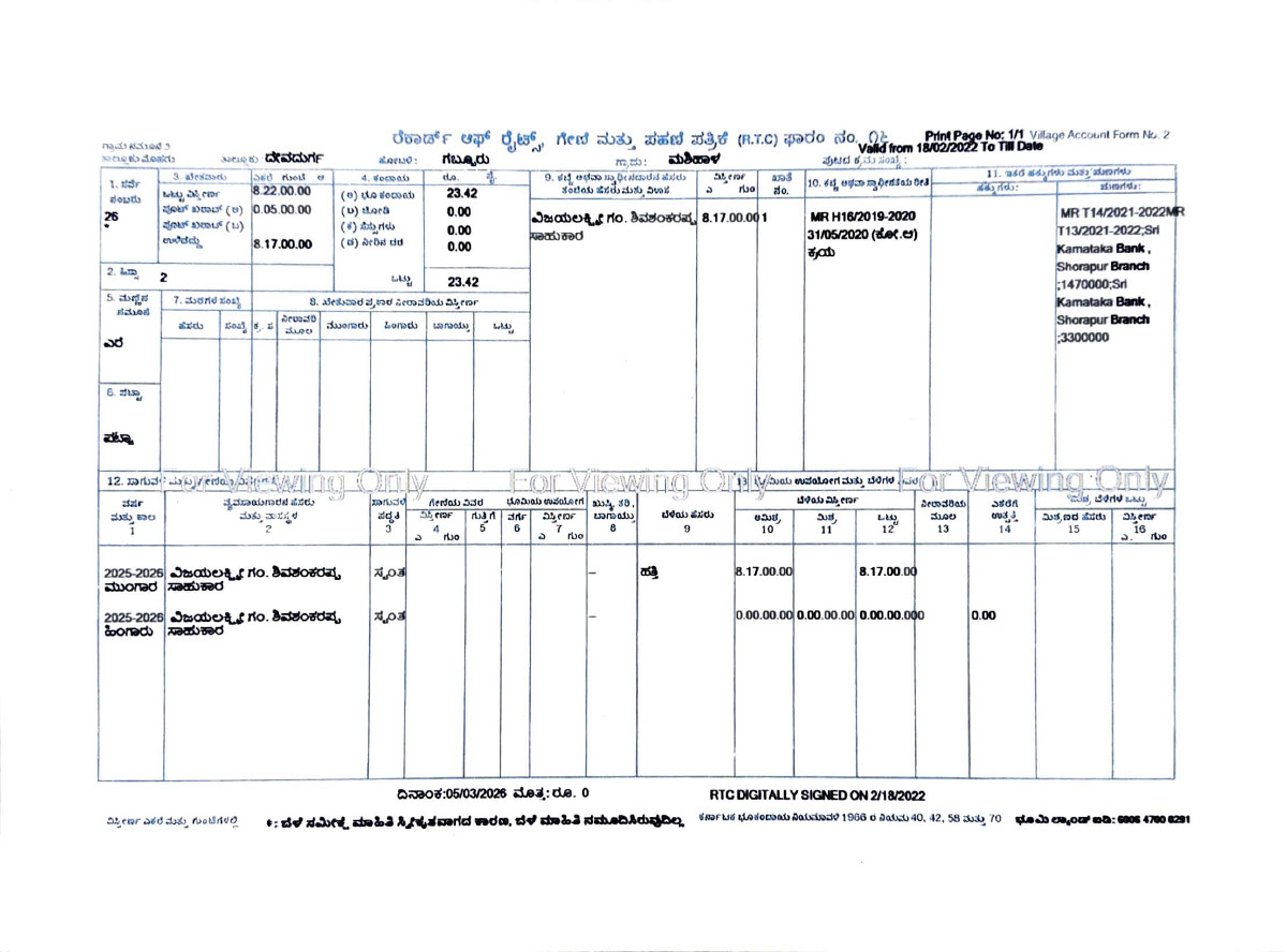 Girishbdwj's tweet photo. These are the RTC records of approximately 80 acres of land owned by former KPSC Chairman Shivashankarappa Sahukar, whose daughter Suma Sahukar declared an annual income of ₹40,000 and secured a government job through the KPSC.
#KPSCScam https://t.co/jWKuIDCKgw